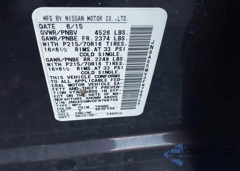 2015 Nissan Rogue Select S from USA, damaged, VIN JN8AS5MV0FW766709